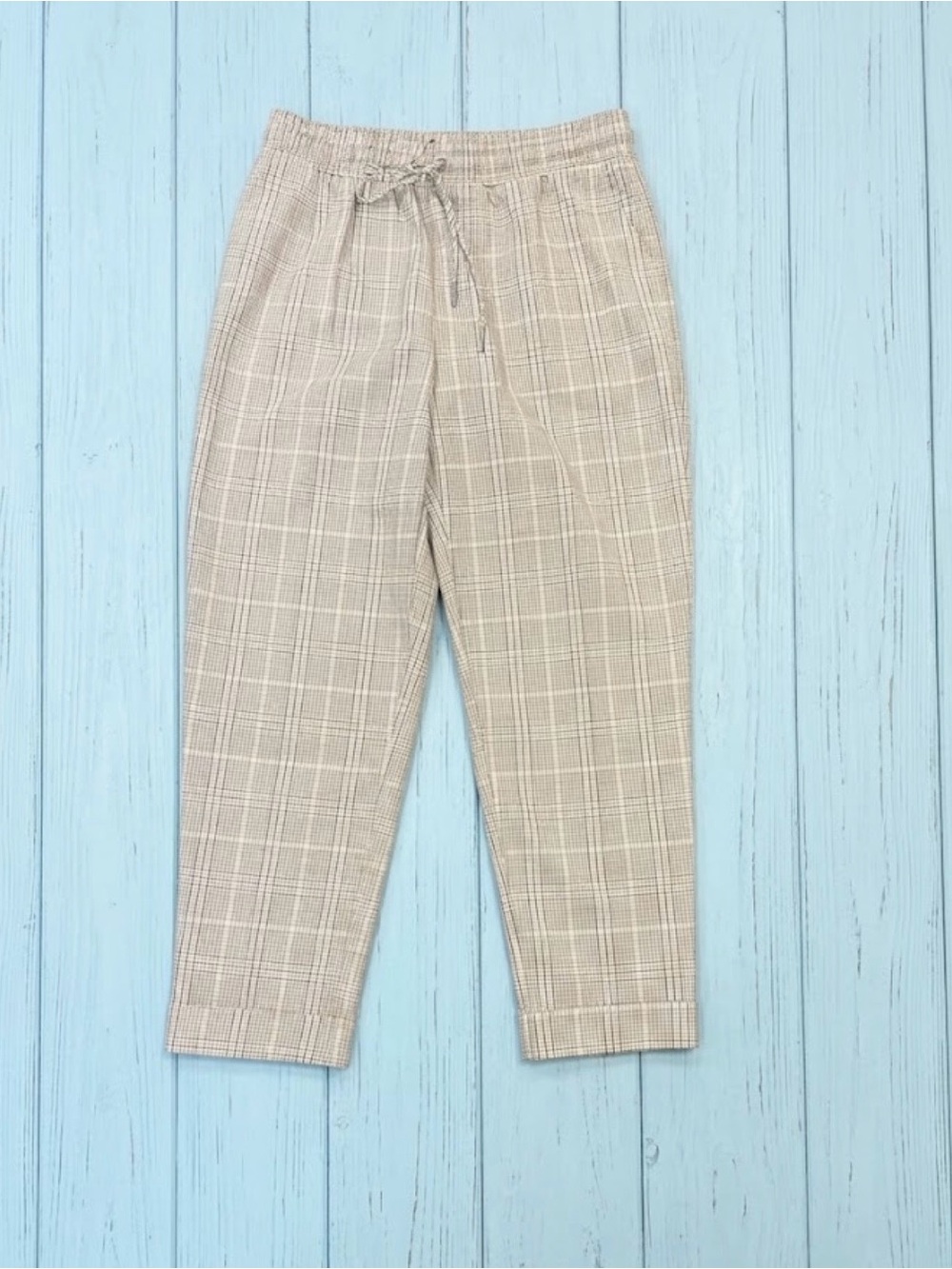 Plaid Drawstring Tapered Cuffed Pants